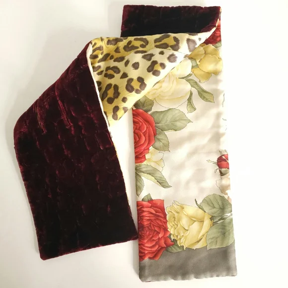 Salvatore Ferragamo burgundy velvet flower leopard pattern silk scarf - Picture 1 of 16